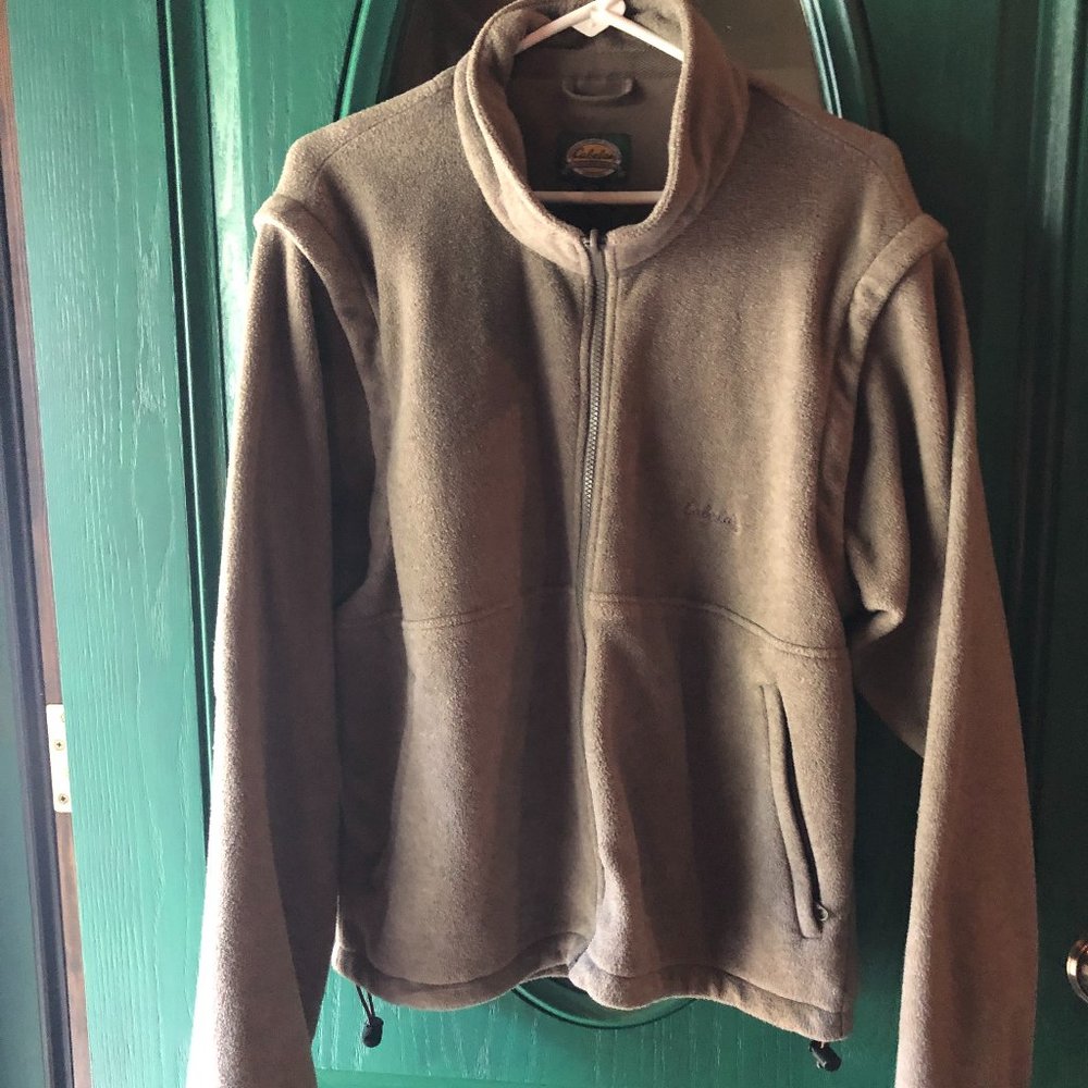 Cabela's Convertible Jacket Zip Off Sleeves to Vest Fleece Mens Tan Large